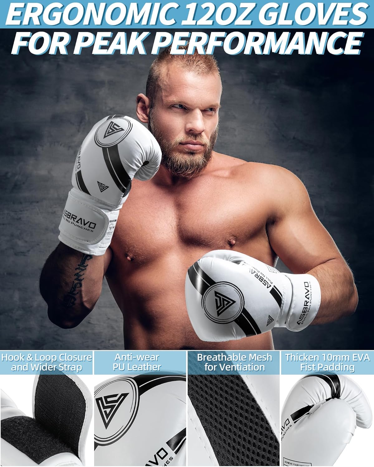 Thumbnail 4 de ASBRAVO Boxsack für Erwachsene – 4ft PU-Leder, ungefüllt, inkl. 12oz Boxhandschuhe, 5m Handwraps, Springseil und Griffstärkungsgerät