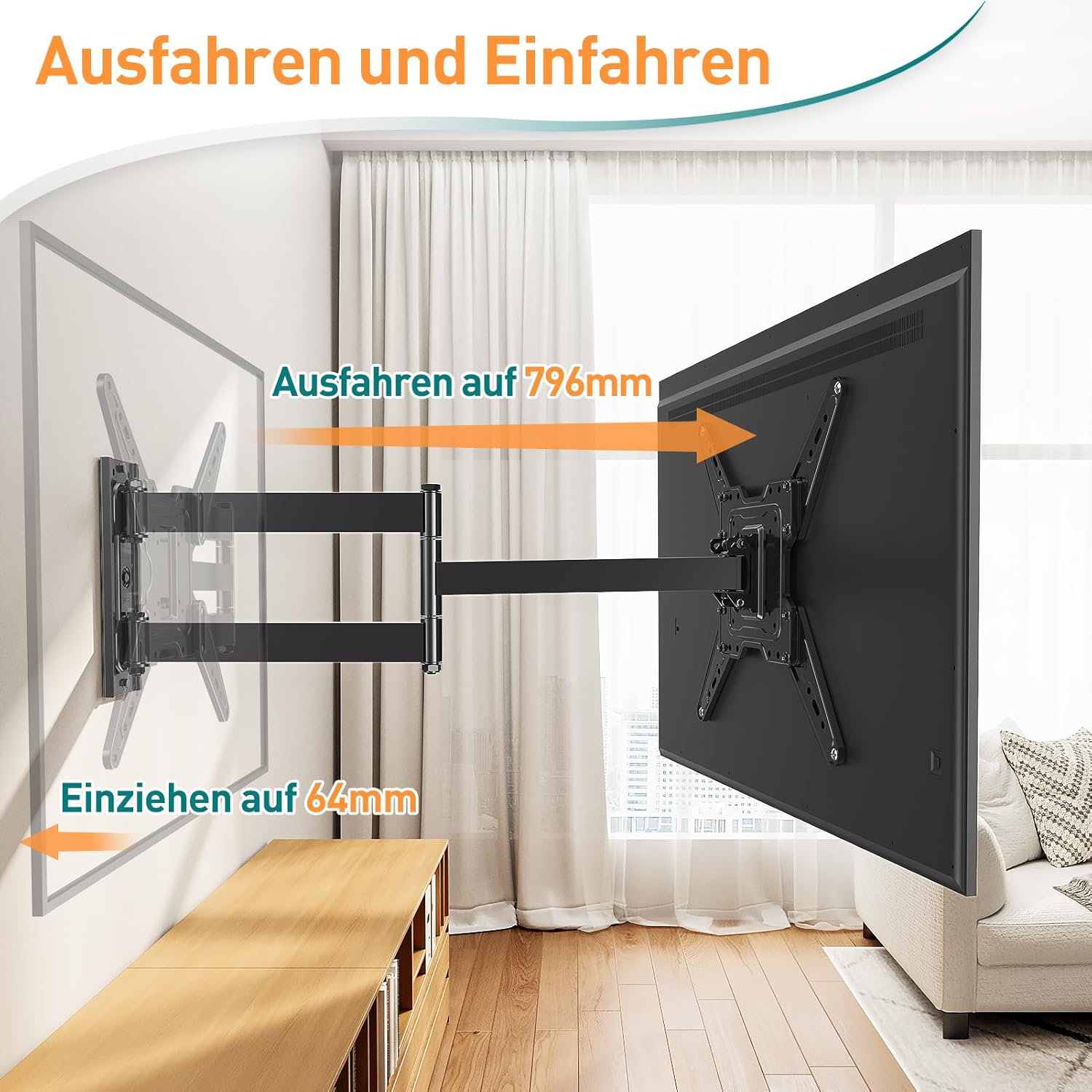 Thumbnail 1 de ELIVED EV1035 Long Extension TV-Wandhalterung (796 mm) für 26–65 Zoll, Full Motion Eck-Wandhalterung bis 45 kg
