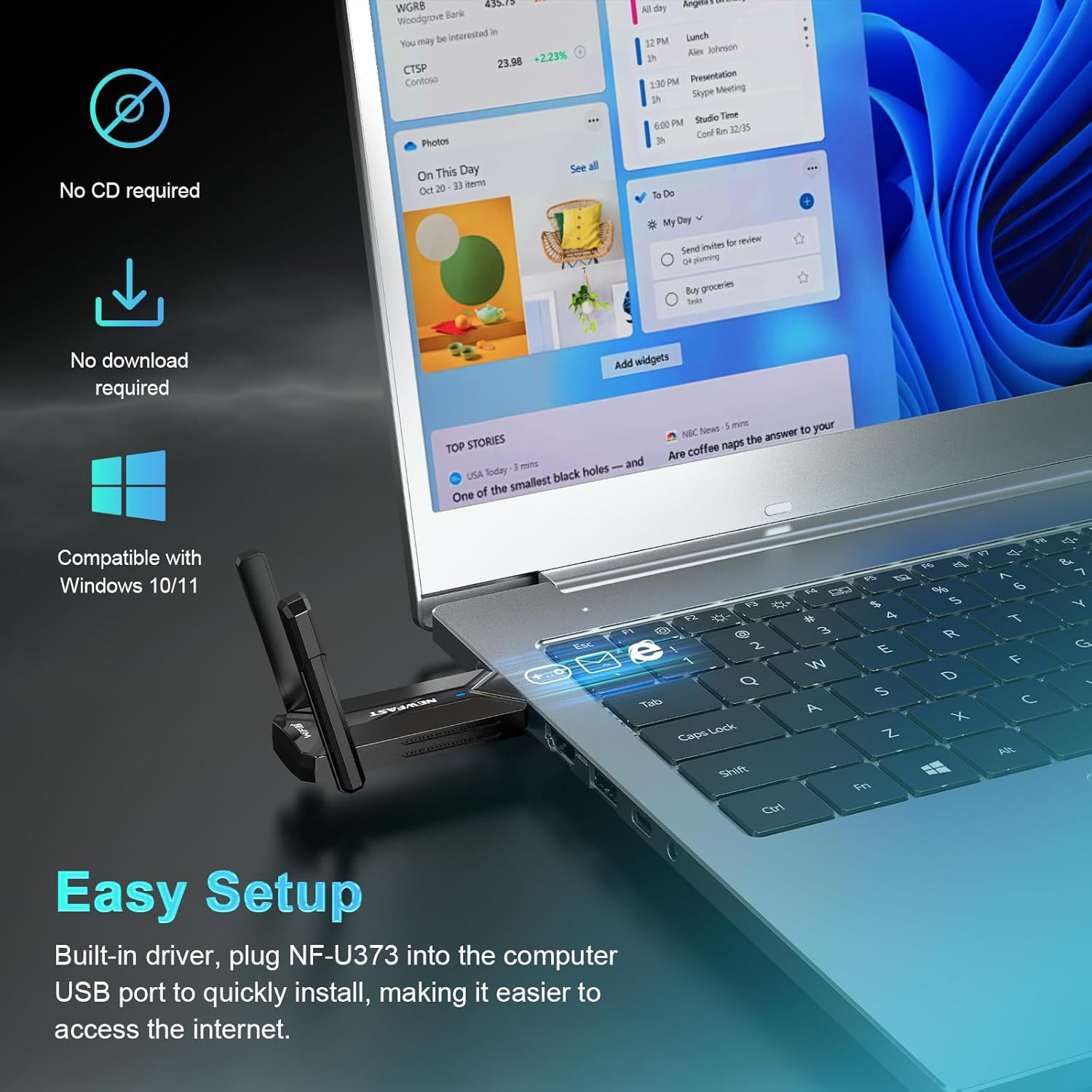 Thumbnail 5 de NEWFAST WiFi 7 Adapter 6500Mbps USB 3.0 Dongle for PC/Laptop (Windows 10/11)