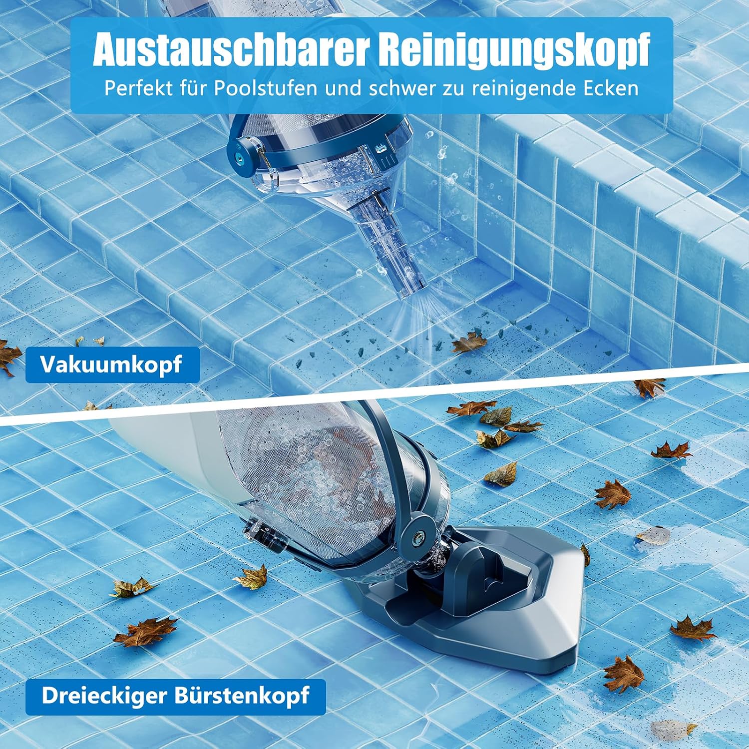 Detalle 2 de Enhulk Akku-Poolsauger mit Teleskopstange (bis zu 60 Minuten, 222 cm) und 4 Filtereinsätzen