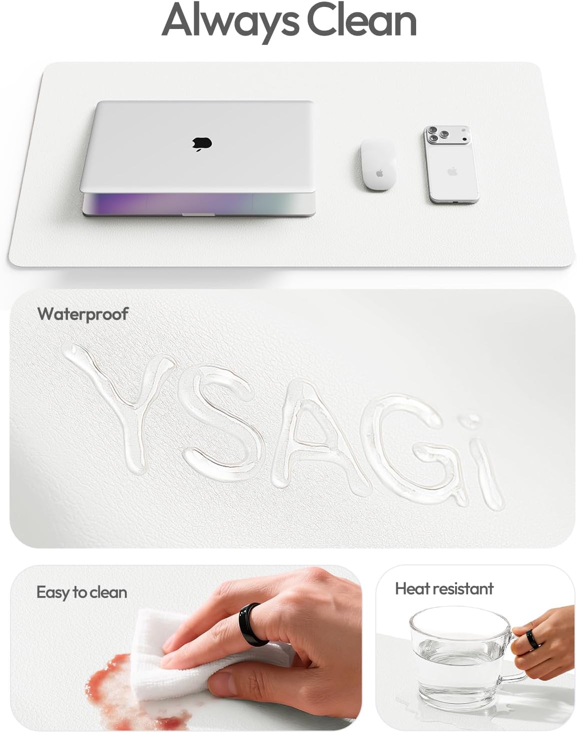 Thumbnail 6 de YSAGi PU Leather New-02 Desk Pad, 31.5 x 15.8-Inch White Protector