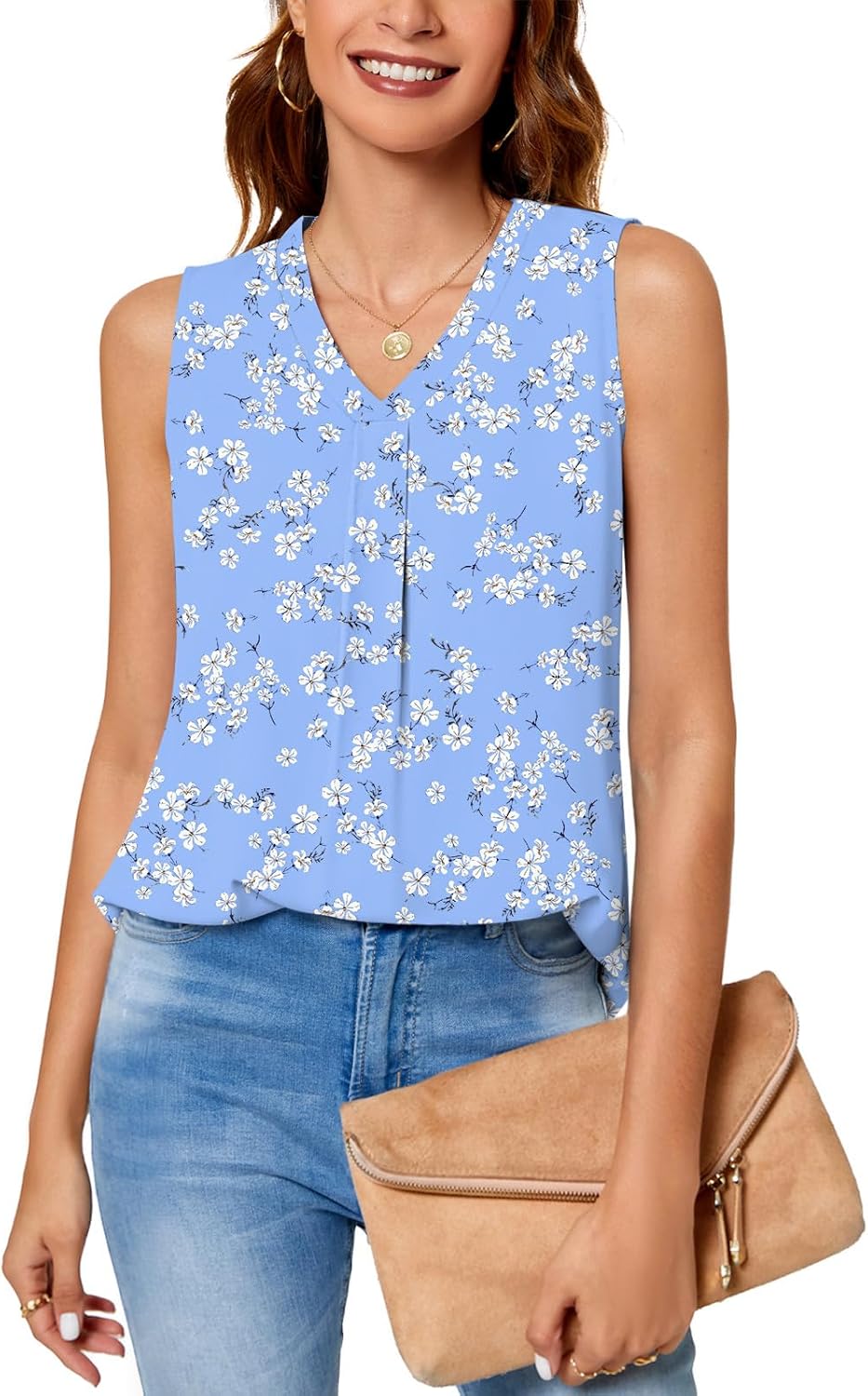 Thumbnail 1 de Aodemo Women Summer Dressy Chiffon Blouse: Petal Short Sleeve/Sleeveless V-Neck Tunic