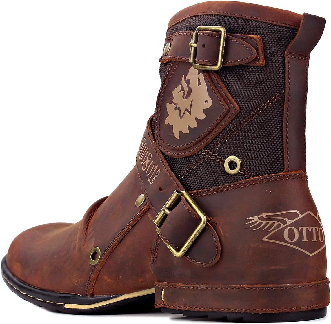 Detalle de OSSTONE Herren Leder Chukka-Stiefel OS-5008-1-NH-DE-R – Robuste Lederstiefel mit Reißverschluss und Gummisohle