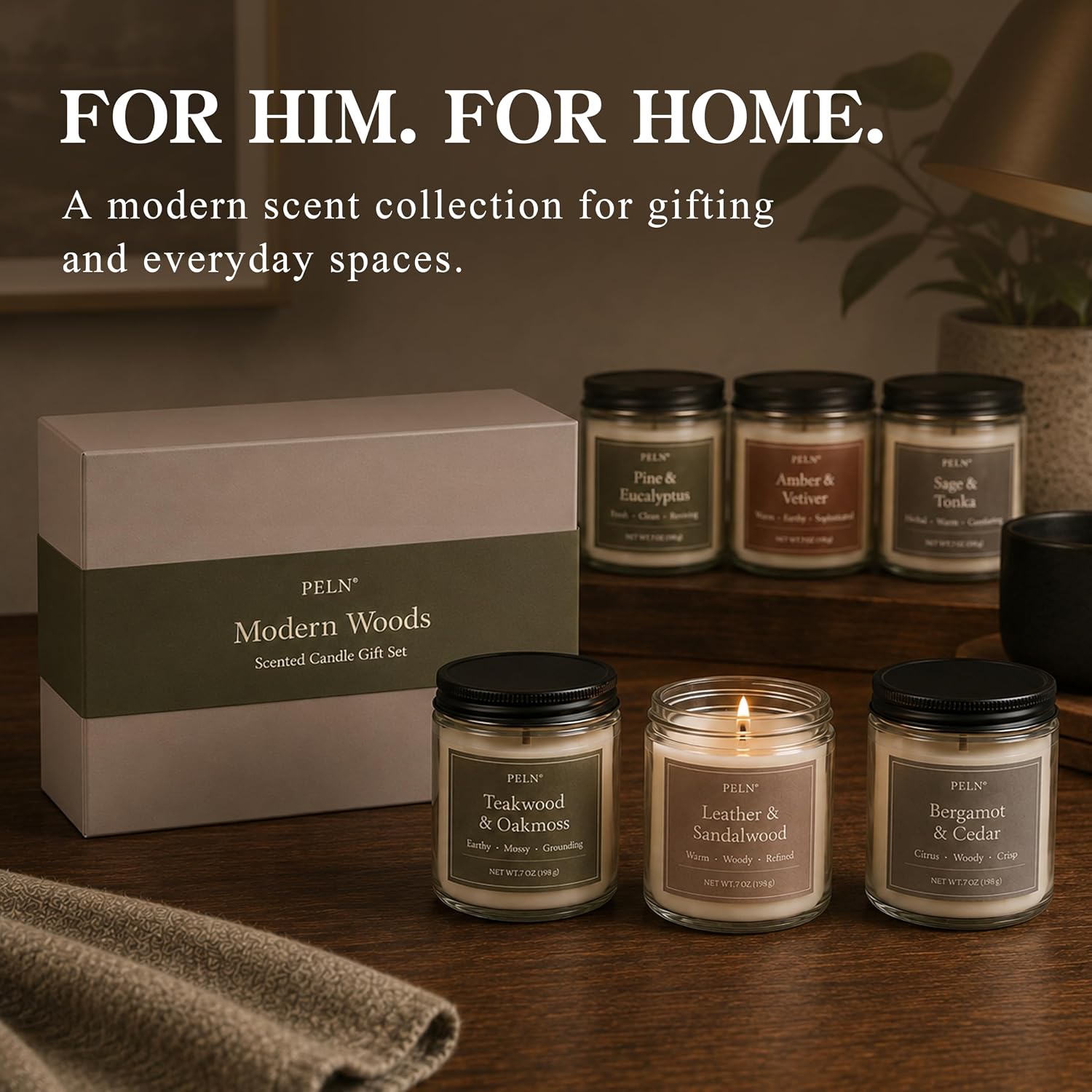 Thumbnail 3 de PELN Modern Woods Soy Wax Candle Gift Set, 6 Scents, 7 oz Each