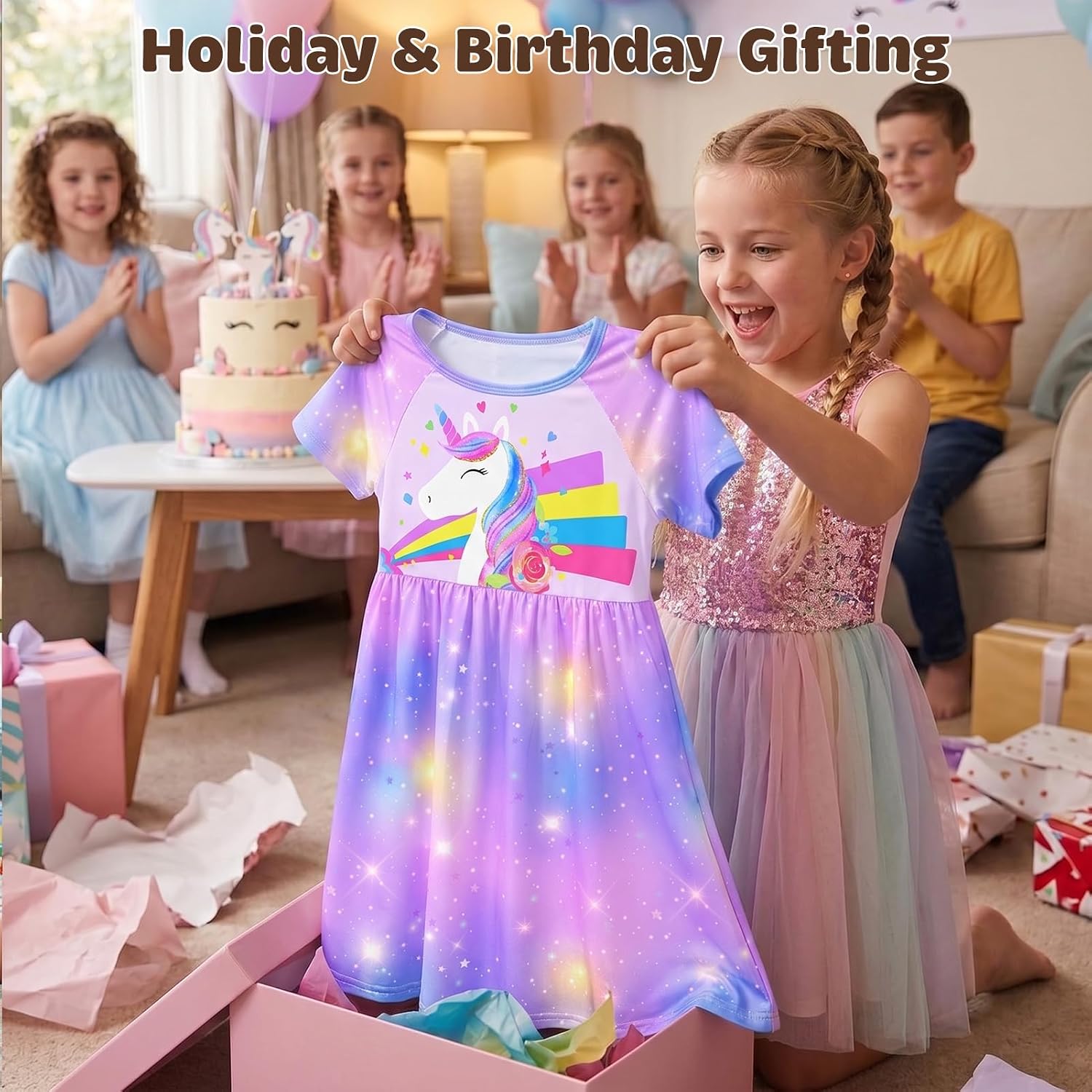 Detalle de Play Tailor Matching Unicorn Nightgown Set for Girls and 18-Inch Dolls