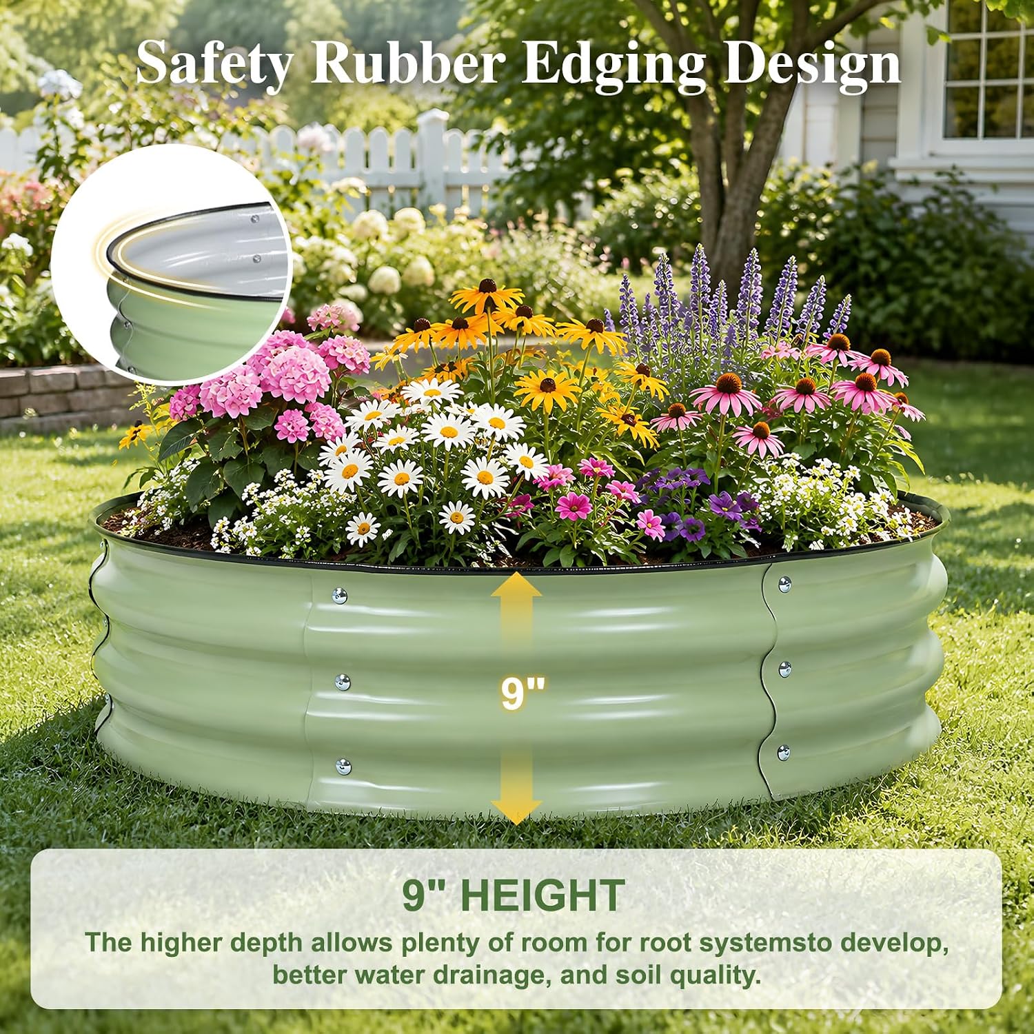 Detalle 2 de BPS 30" x 30" x 9" Metal Raised Garden Bed, Green Galvanized Steel