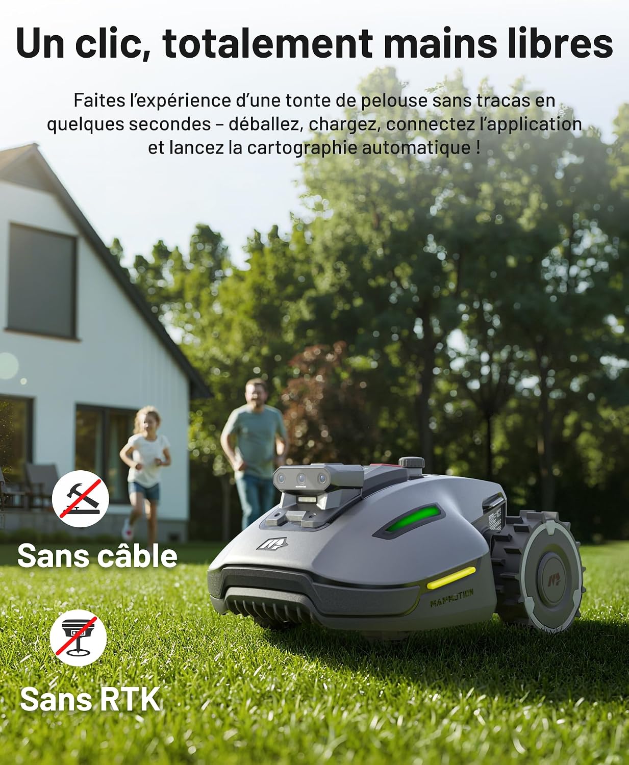Detalle 2 de Mammotion YUKA Mini Vision : robot tondeuse sans RTK ni câbles, navigation Vision et triple caméra