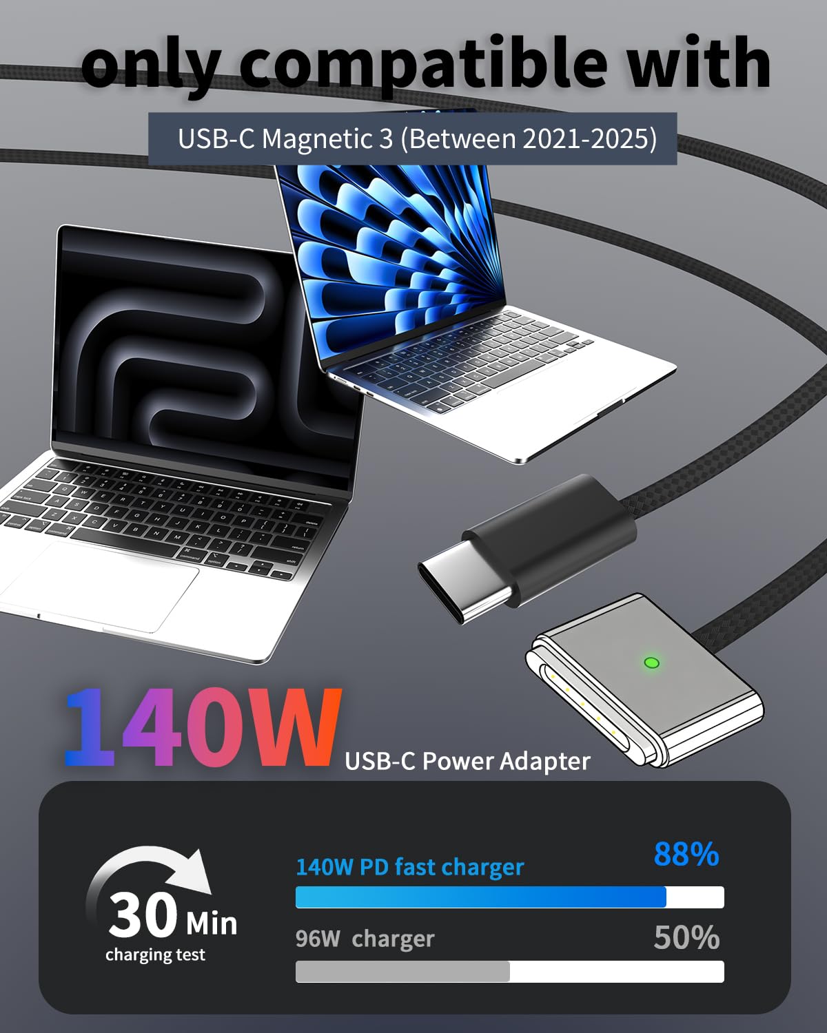 Thumbnail 6 de Yihele 140W USB-C to Mag 3 Cable (6.6ft) for MacBook Air Pro M2–M5