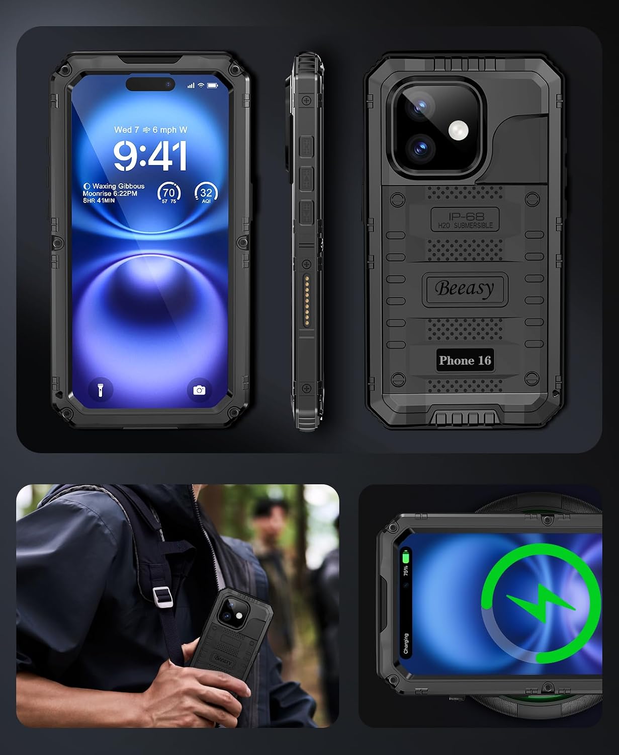 Detalle de Beeasy iPhone 16 waterproof case IP68