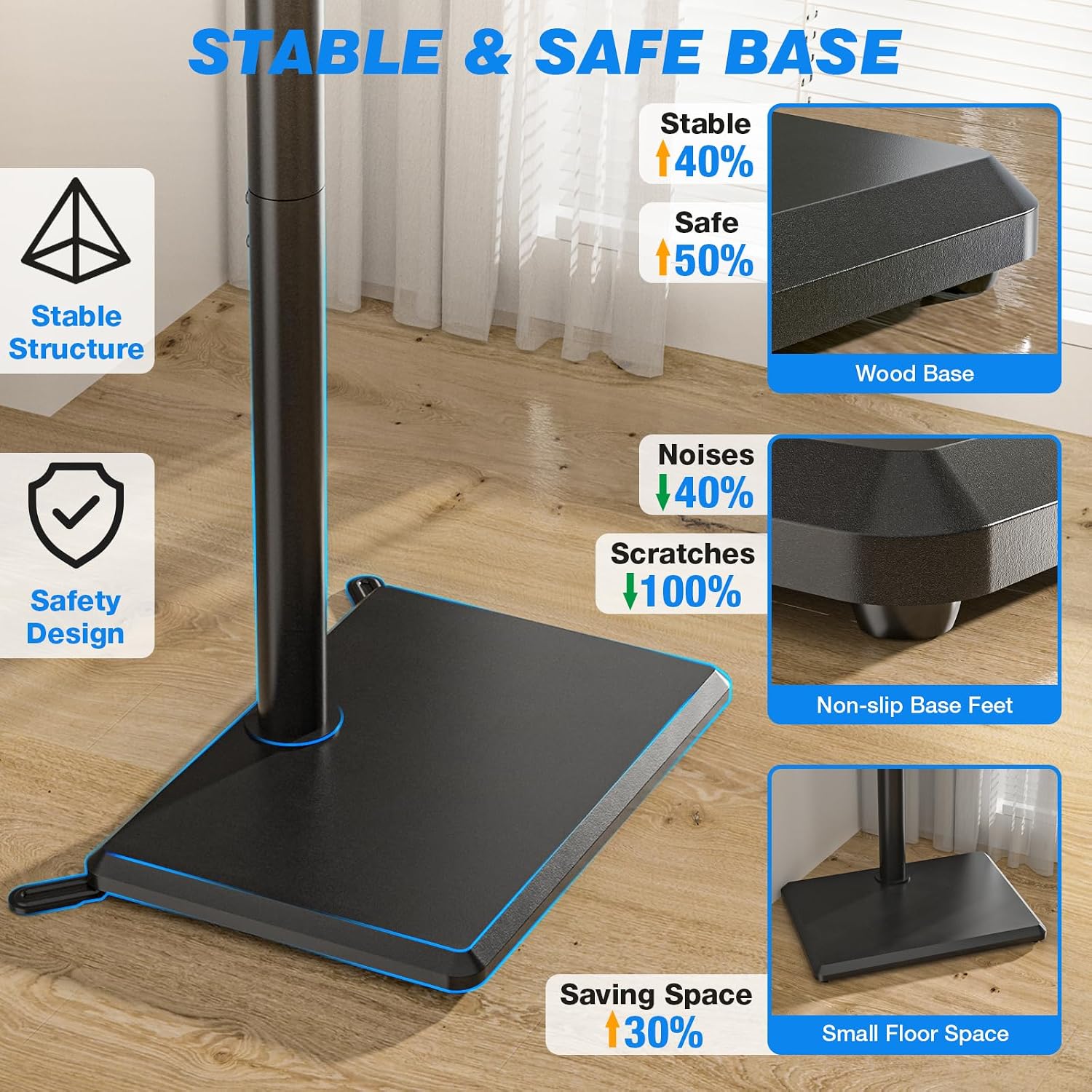 Detalle de Rfiver Swivel Floor TV Stand with Height Adjustment and Solid Wood Base