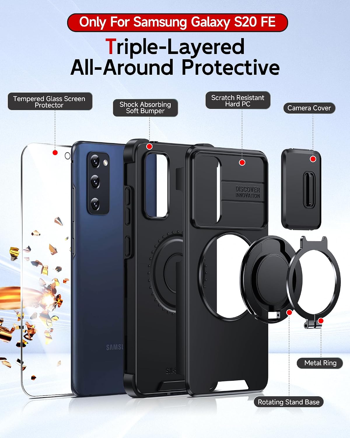 Thumbnail 3 de LeYi Galaxy S20 FE 5G Case with Sliding Camera Cover and Ring Stand