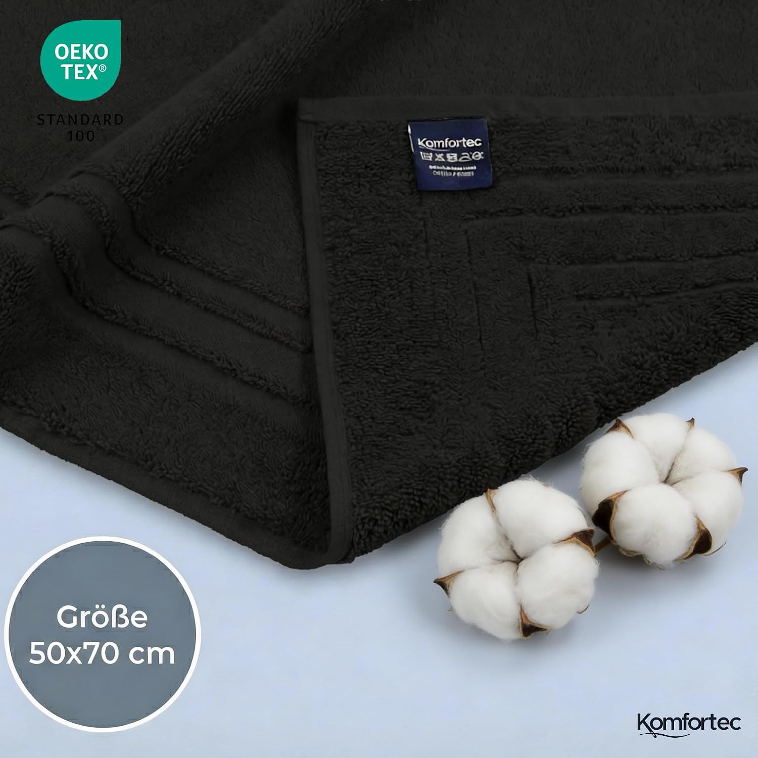 Thumbnail 6 de Komfortec Badvorleger 2er-Set aus 100% Baumwolle, 50×70 cm, Schwarz – 600 GSM
