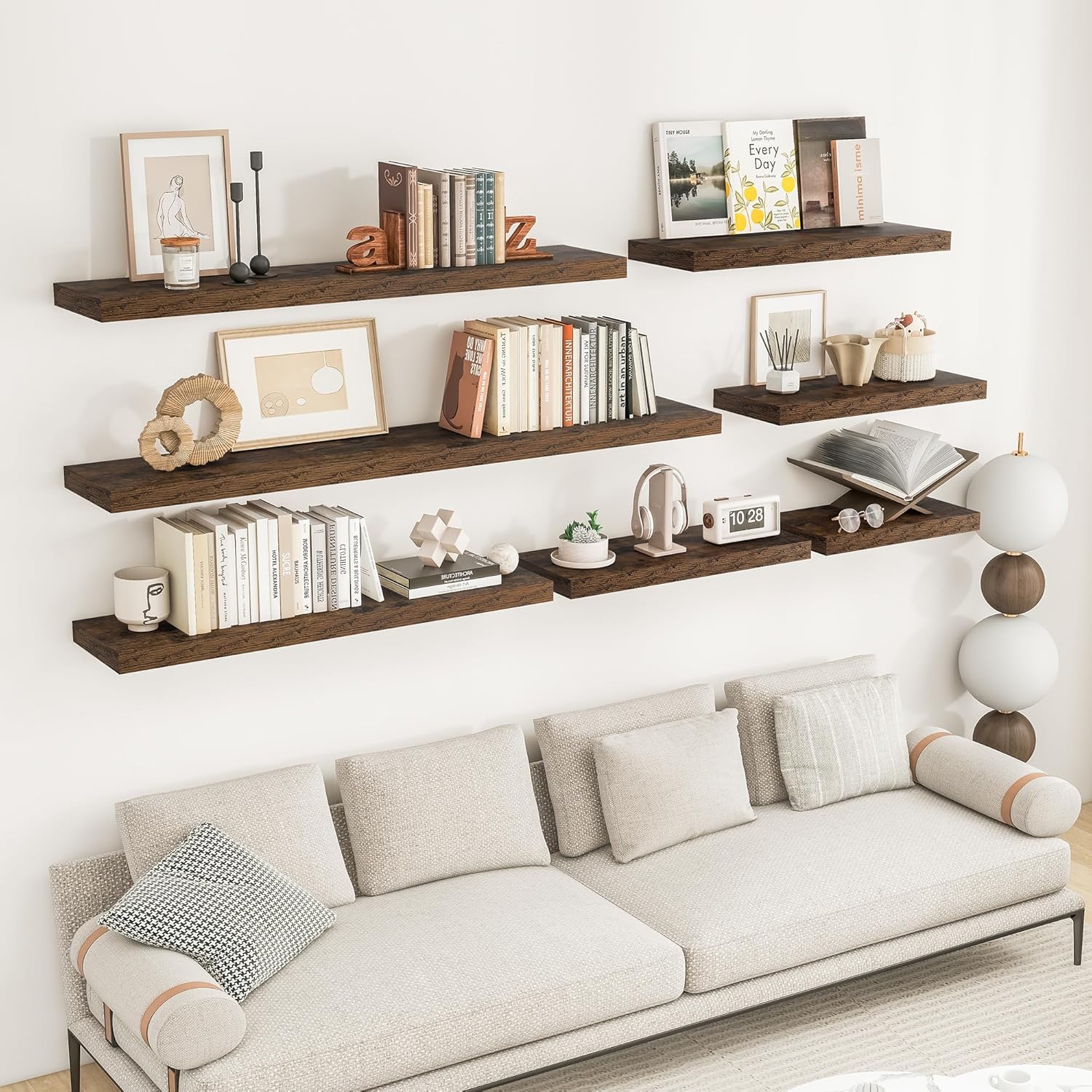 Thumbnail 1 de RICHFOCUS 36-Inch Floating Shelves (2-Pack) with Invisible Brackets – Rustic Brown