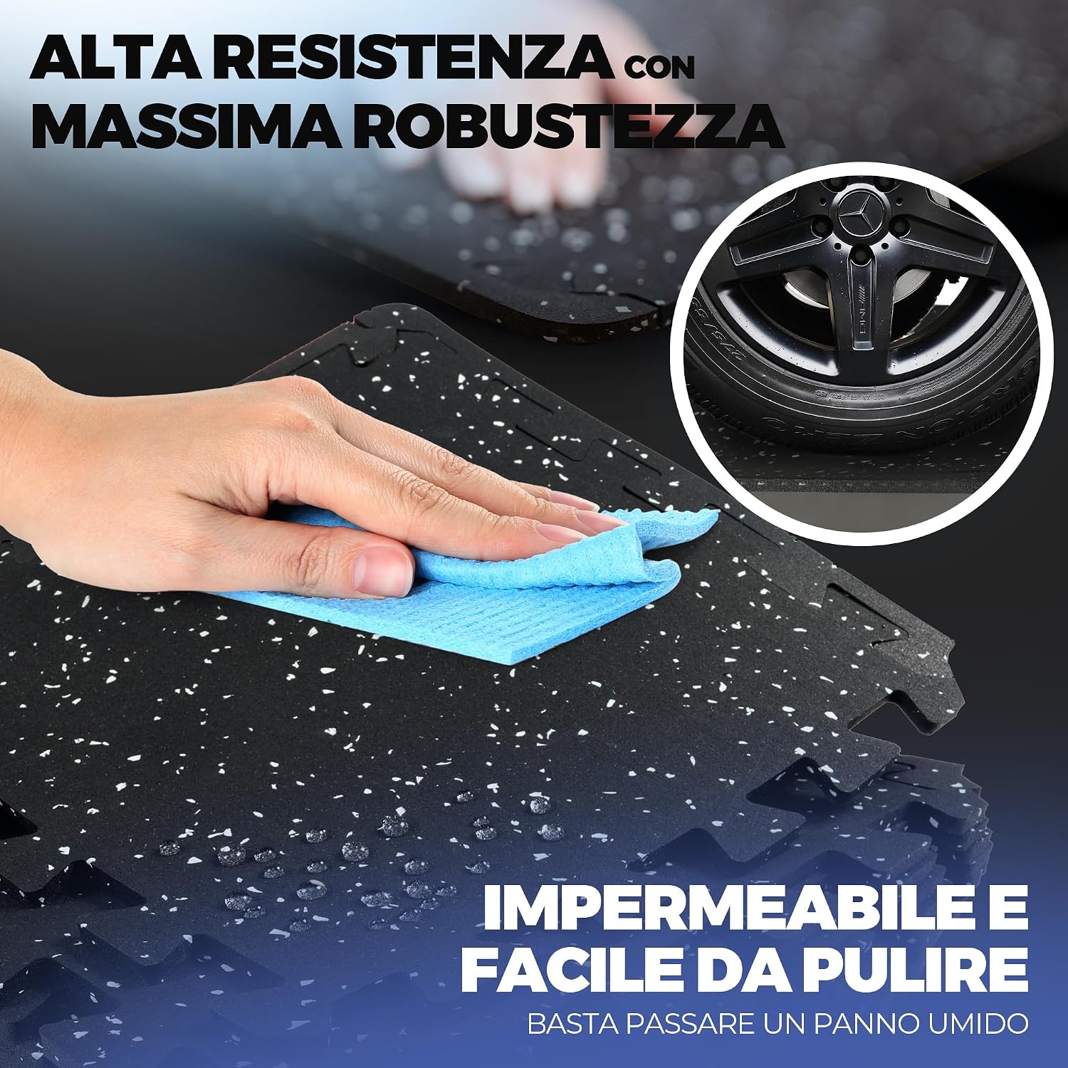 Detalle de Tappeto Palestra Puzzle in Gomma Naturale: Tappetino Fitness da Ginnastica 9 Moduli 30x30x0,6 cm + Bordo, Pavimento Protettivo per Home Gym
