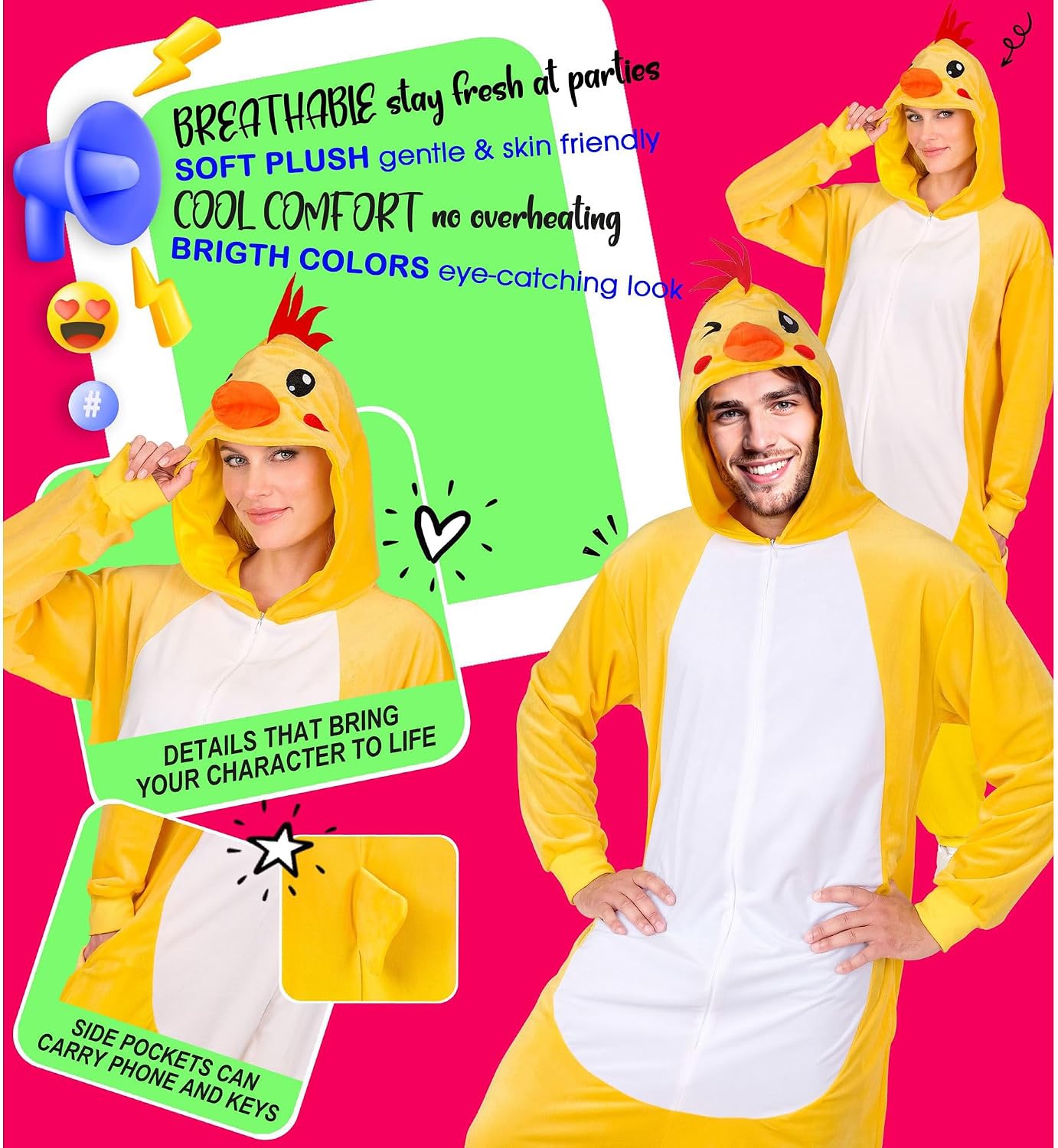 Detalle 2 de W WIDMANN MILANO Party Fashion - Tierkostüm Jumpsuit Gelb mit Kapuze für Erwachsene