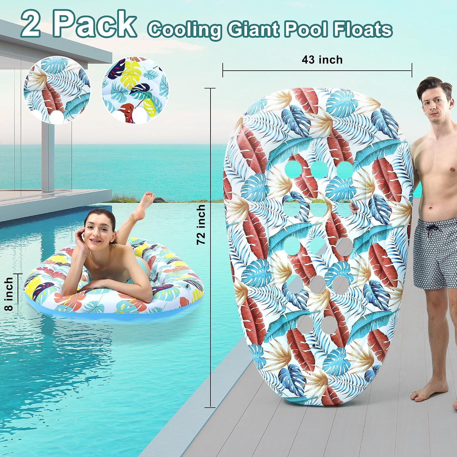 Detalle 2 de 2 Pack Instaywell Extra-Large Pool Floats Lounger for Adults