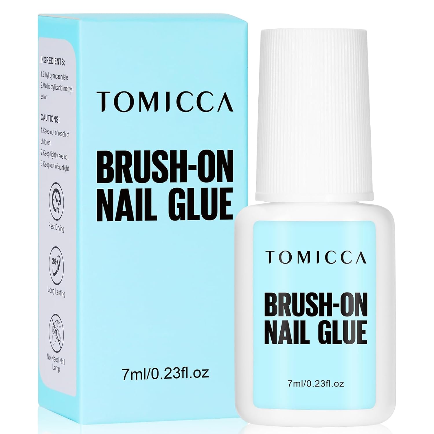 TOMICCA Colle à ongles Extra Forte Rapide (7 ml) avec pinceau pour capsules et ongles acryliques