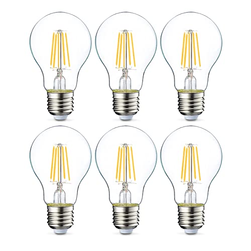 Detalle de Amazon Basics – Lot de 6 ampoules LED Edison E27 4,3 W (40 W équiv.), filament transparent, lumière blanc chaud 2700 K