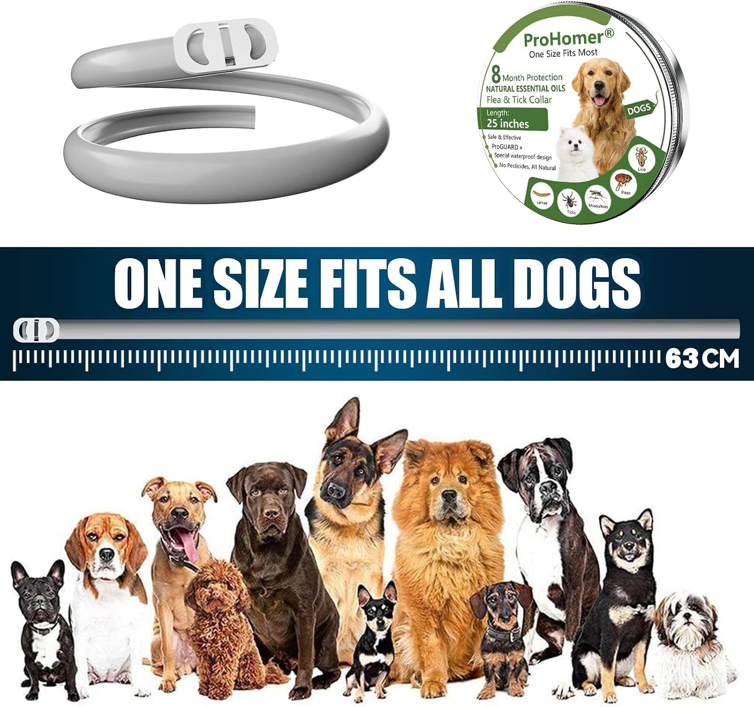 Thumbnail 4 de PROZADALAN [2 PCS] Collare Antipulci per Cane, 65 cm, Formula Naturale e Lavabile