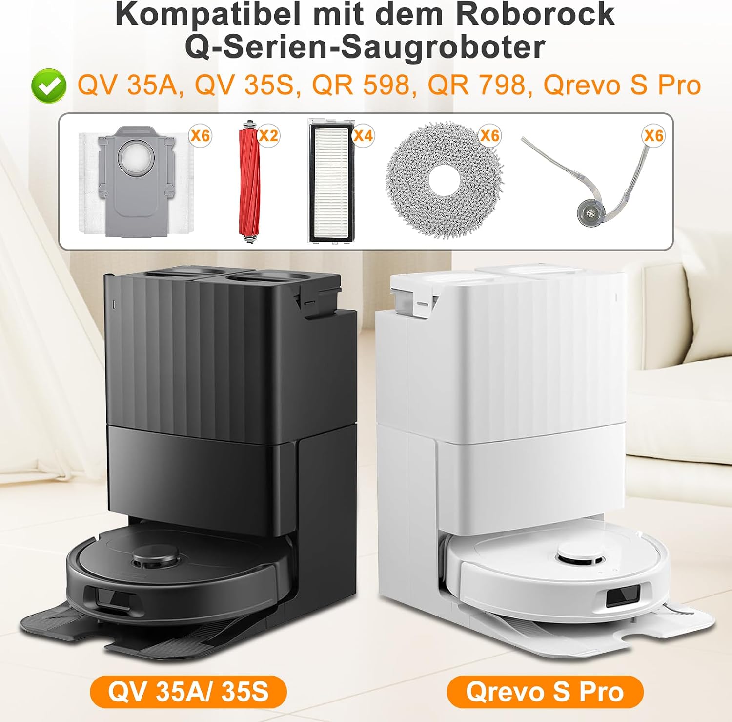 Detalle de Fishoney 26 Stück Zubehörset für Roborock QV 35A/QV 35S, Qrevo S Pro, QR 598/QR 798