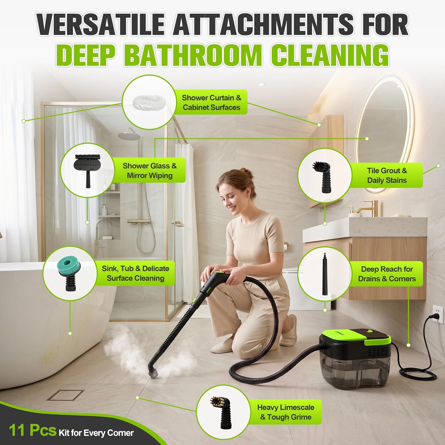 Detalle de poeuu JLC-NEW-201 Handheld Steam Cleaner, 3.5 Bar, 1.69 Qt Tank
