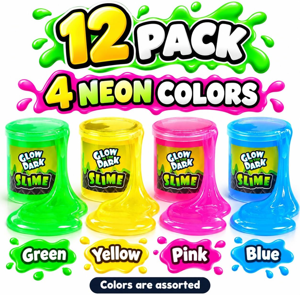 Detalle de Playbees Glow in the Dark Slime Kit, 12-Pack Party Favors in Four Colors