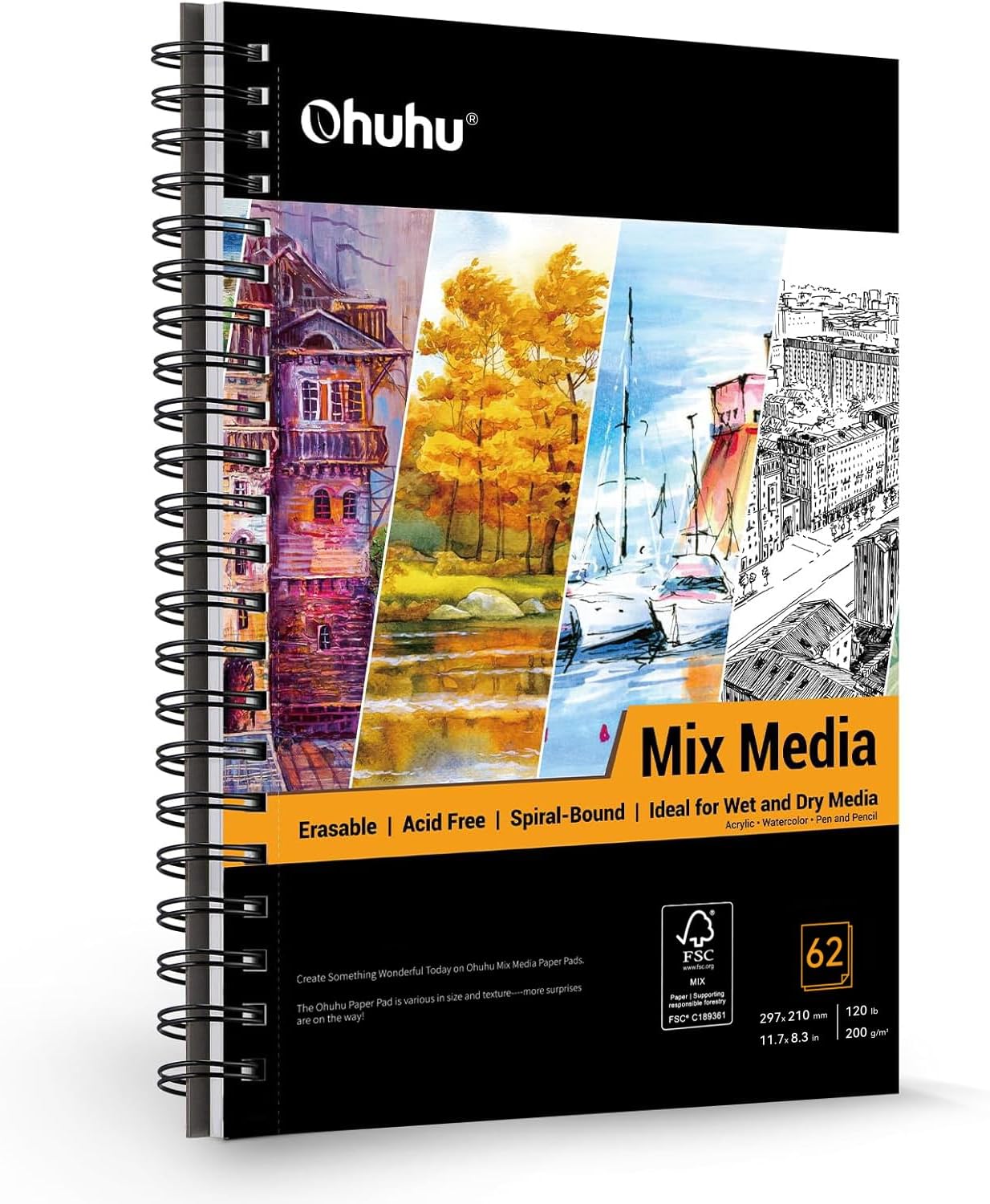 Ohuhu A4 Mixed Media Sketchbook 200gsm — 124 pages 🎨