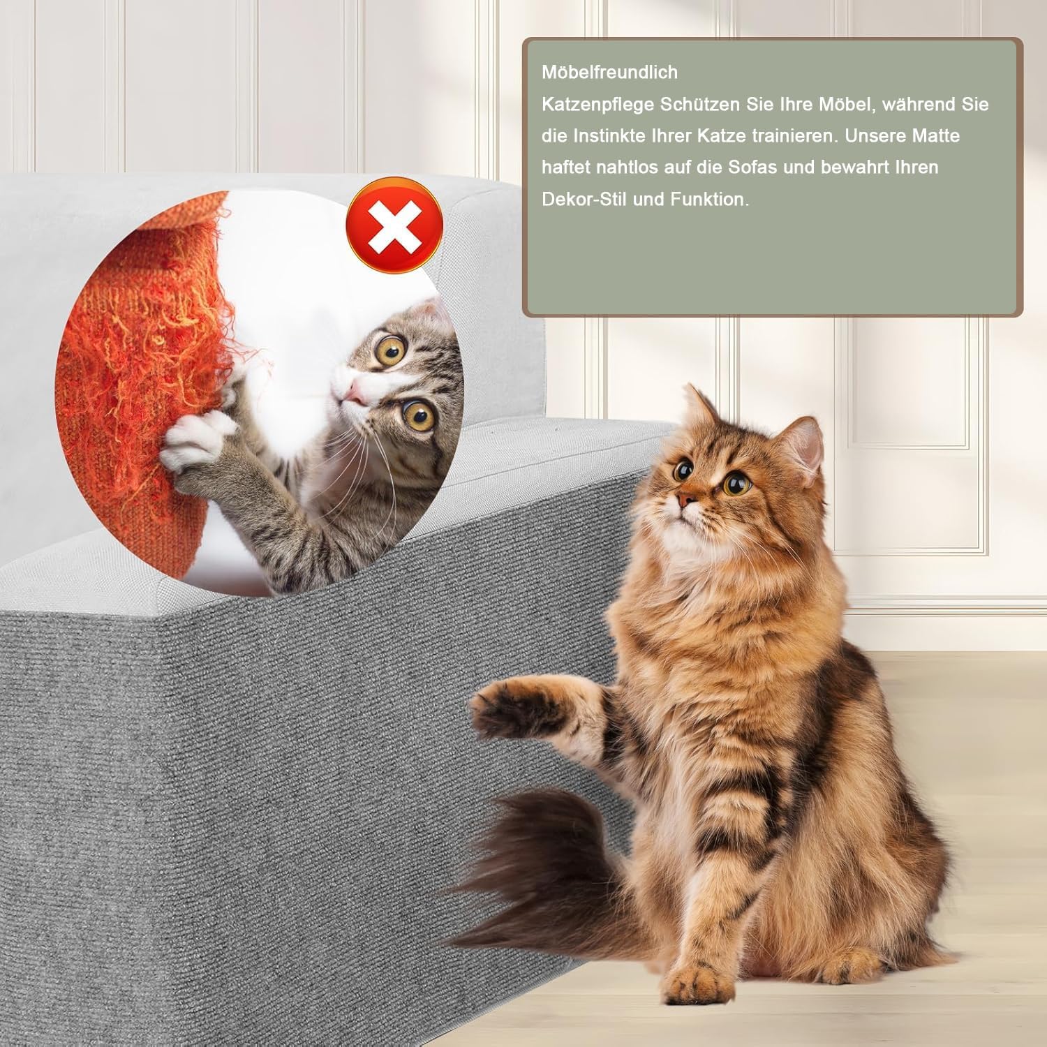 Detalle de Trimmbare selbstklebende Kratzschutz-Matte für Sofa & Wand – Katzenschutzteppich 200 cm
