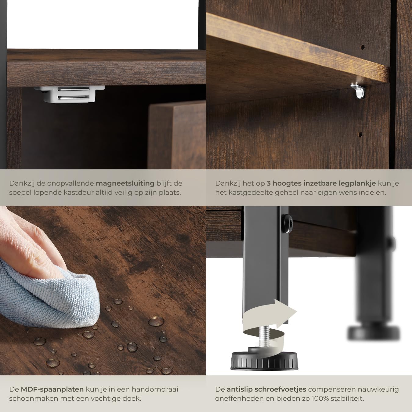 Detalle de tectake Cork 404221 bijzetkast/nachtkastje met zwart stalen frame