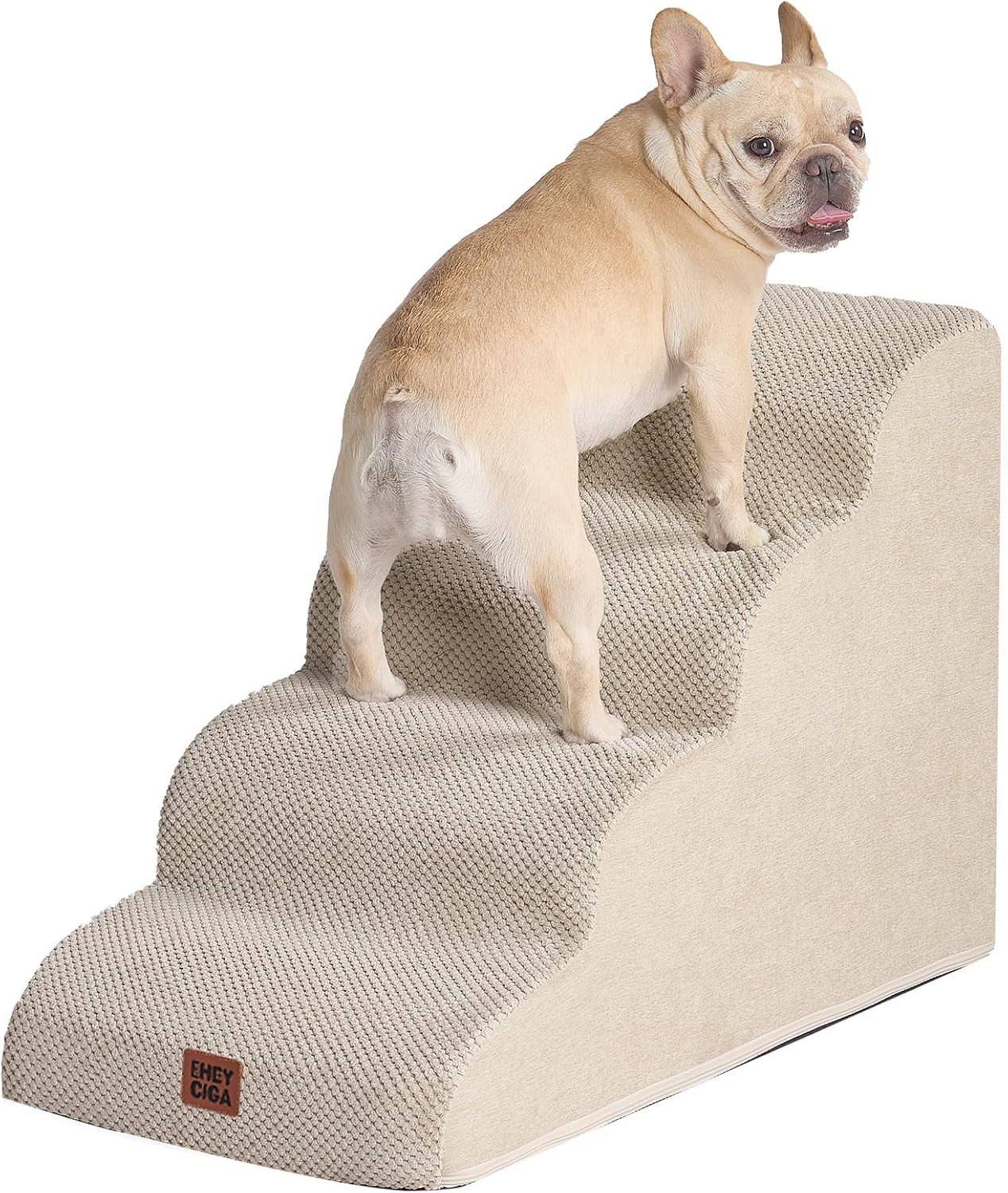 Detalle de EHEYCIGA Hundetreppe für kleine Hunde (4 Stufen, 50 cm hoch) – mit waschbarem Bezug, rutschfestem Boden, Beige
