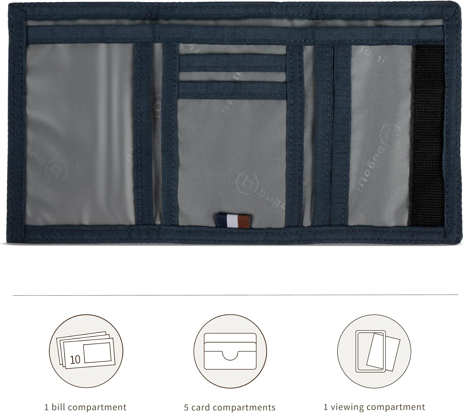 Thumbnail 3 de Bugatti Portafoglio unisex trifold con chiusura a strappo e protezione RFID – Blu Navy