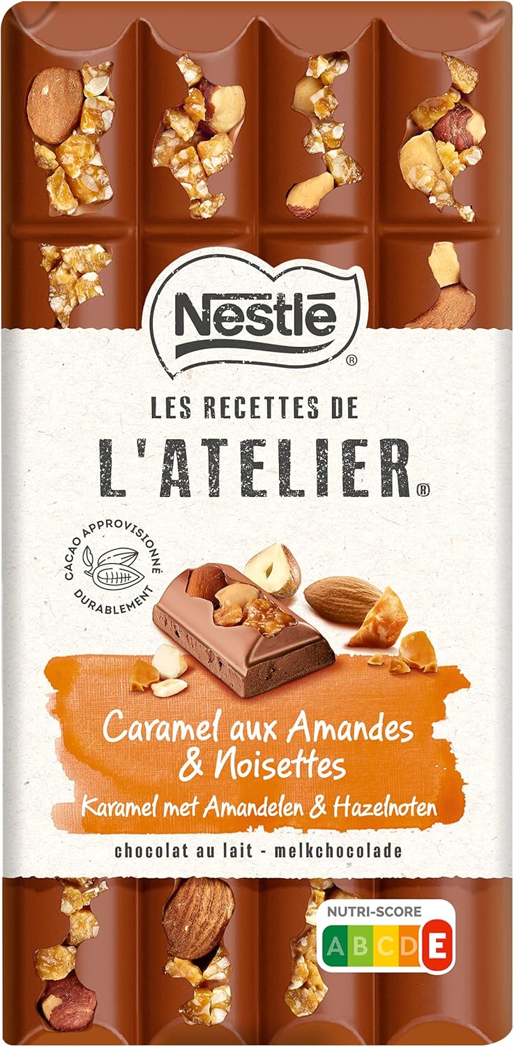 Thumbnail 4 de Nestlé Les Recettes de l'Atelier – Tablette Chocolat au Lait Caramel Amandes et Noisettes 170 g (Lot de 2)