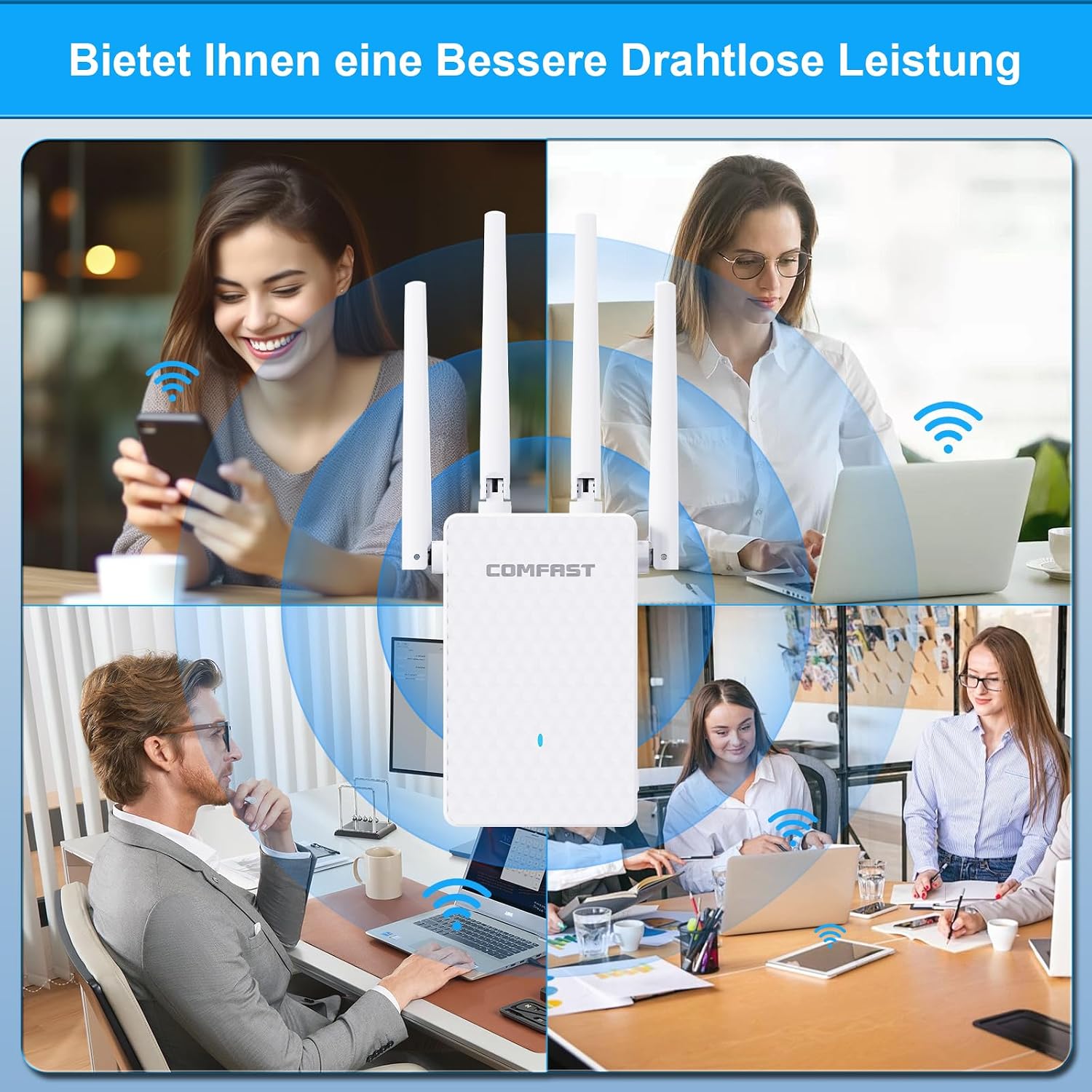 Thumbnail 6 de COMFAST WLAN-Verstärker: 1200 Mbit/s Dual‑Band Repeater/Router/AP mit 4 Antennen und MU‑MIMO