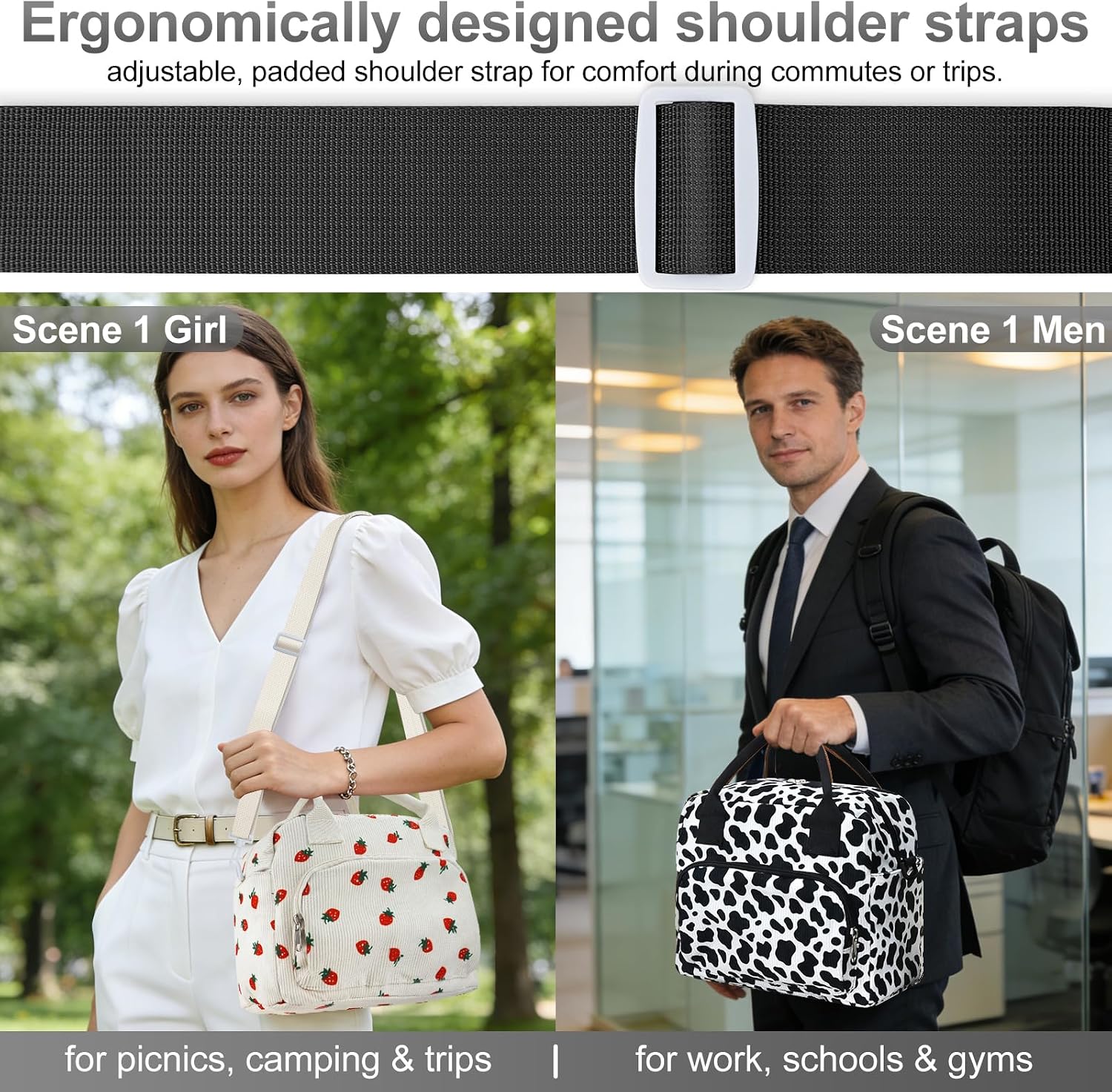 Detalle 2 de BOCHION 12L Large Insulated Lunch Bag with Adjustable Shoulder Straps