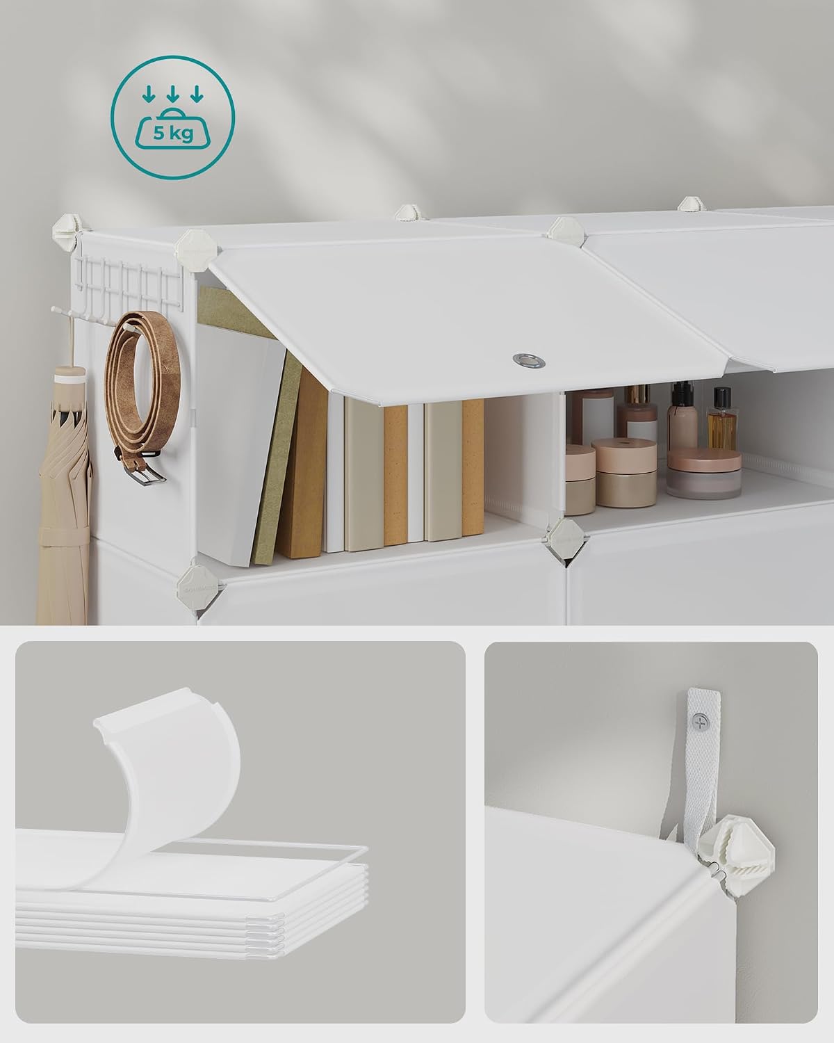 Detalle 2 de SONGMICS DAMION LPC035WH01 schoenenrek met 10 vakken, modulair, wolkwit