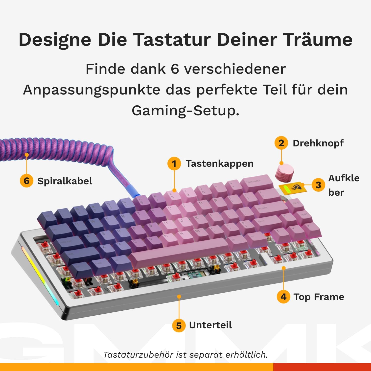 Detalle 2 de GLORIOUS GMMK 3 PRO: Anpassbare mechanische Tastatur 65% Silber