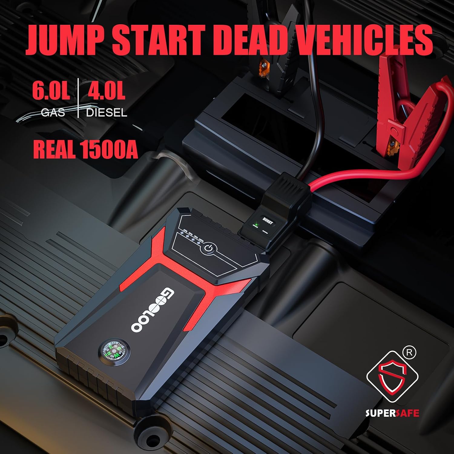 Detalle de GOOLOO GE1500 jump starter 1500A portable
