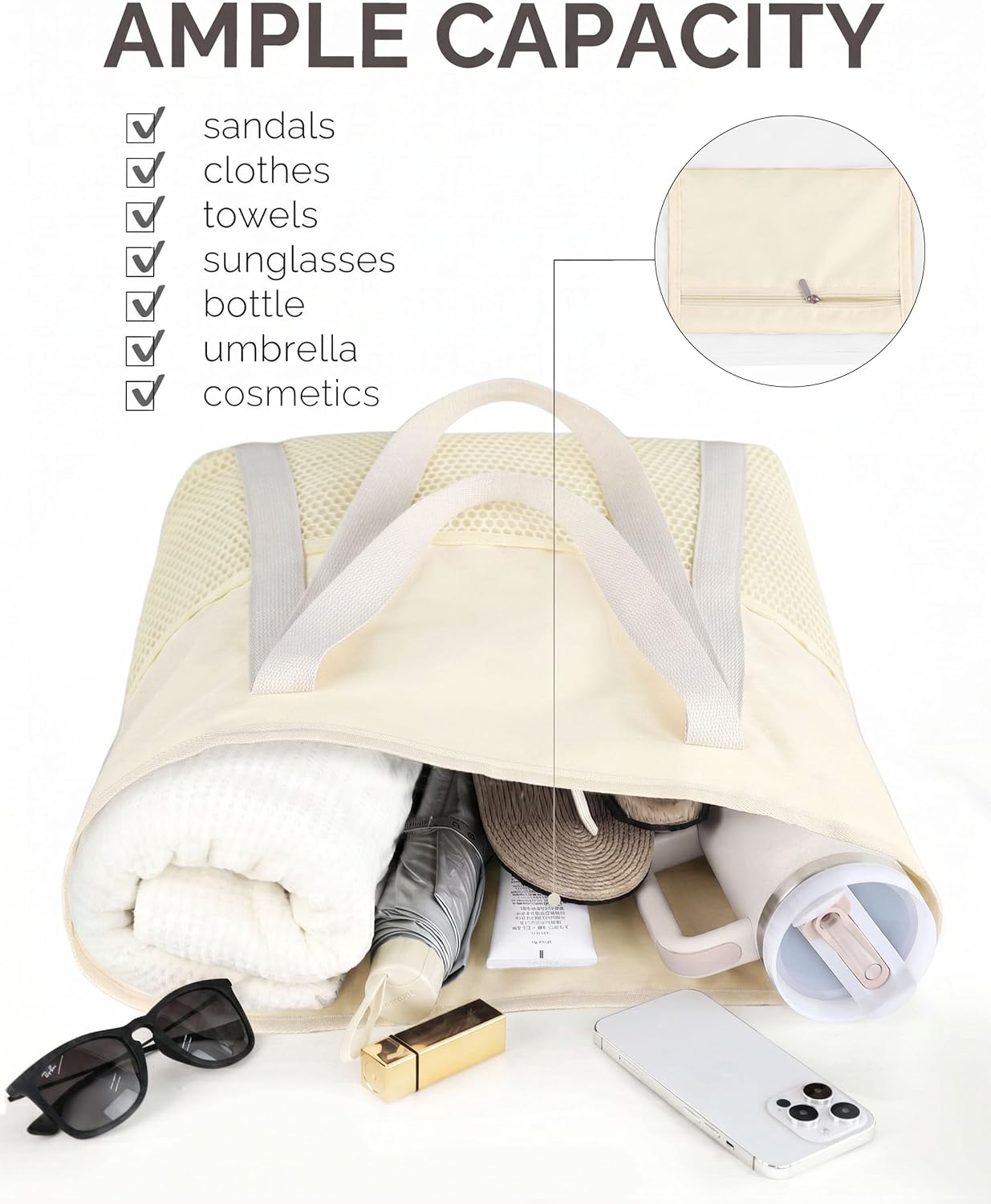 Thumbnail 3 de HOMESPON Beach Tote Bag for Women with Zip and Pockets – Large, Waterproof & Sand-Proof