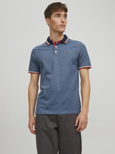 Detalle de JACK & JONES Jjepaulos Polo SS Noos Homme – Polo en Denim Bleu, taille M