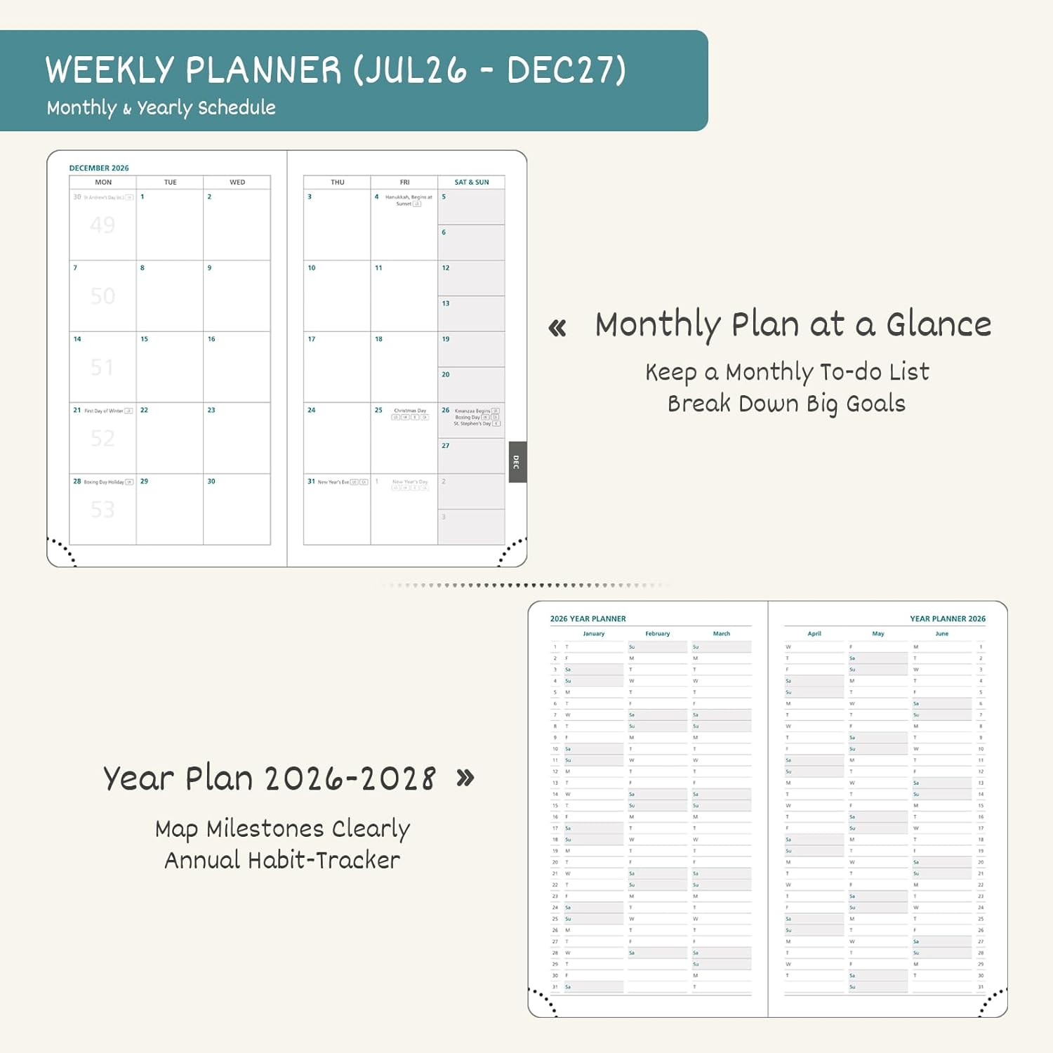 Thumbnail 2 de BEZEND Pocket Diary 2026–2027 Week to View (A6, Lavender) with pen holder and inner pocket