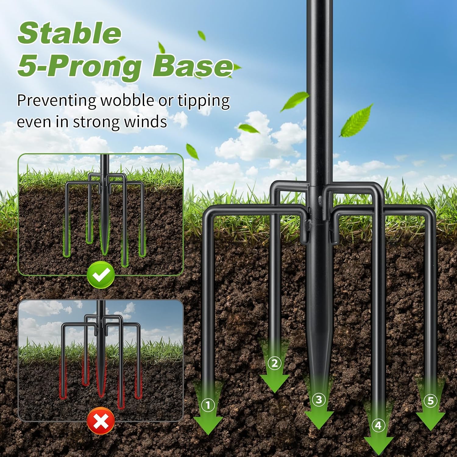 Thumbnail 3 de Bird Feeders Hanging Station: 224cm Adjustable Pole with 6 Hooks for Outdoors