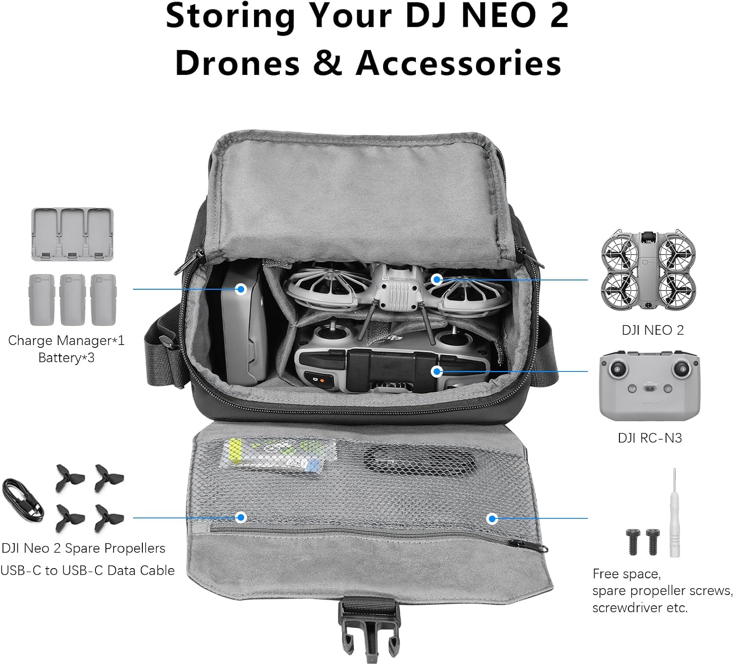 Detalle 2 de FPVtosky Shoulder Bag for DJI Lito 1/X1/Mini 5 Pro/4 Pro/3 Pro – Premium Travel Carry for Drones and Accessories