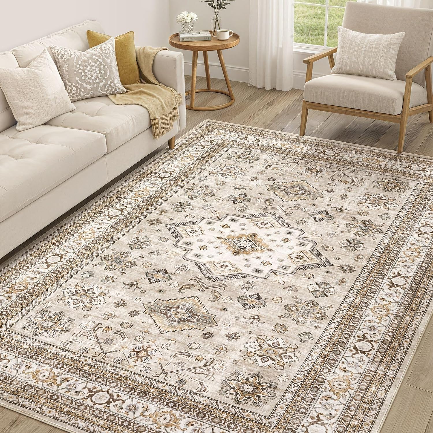 Detalle de cotiled rug-23113 6' x 9' Beige Washable Traditional Area Rug