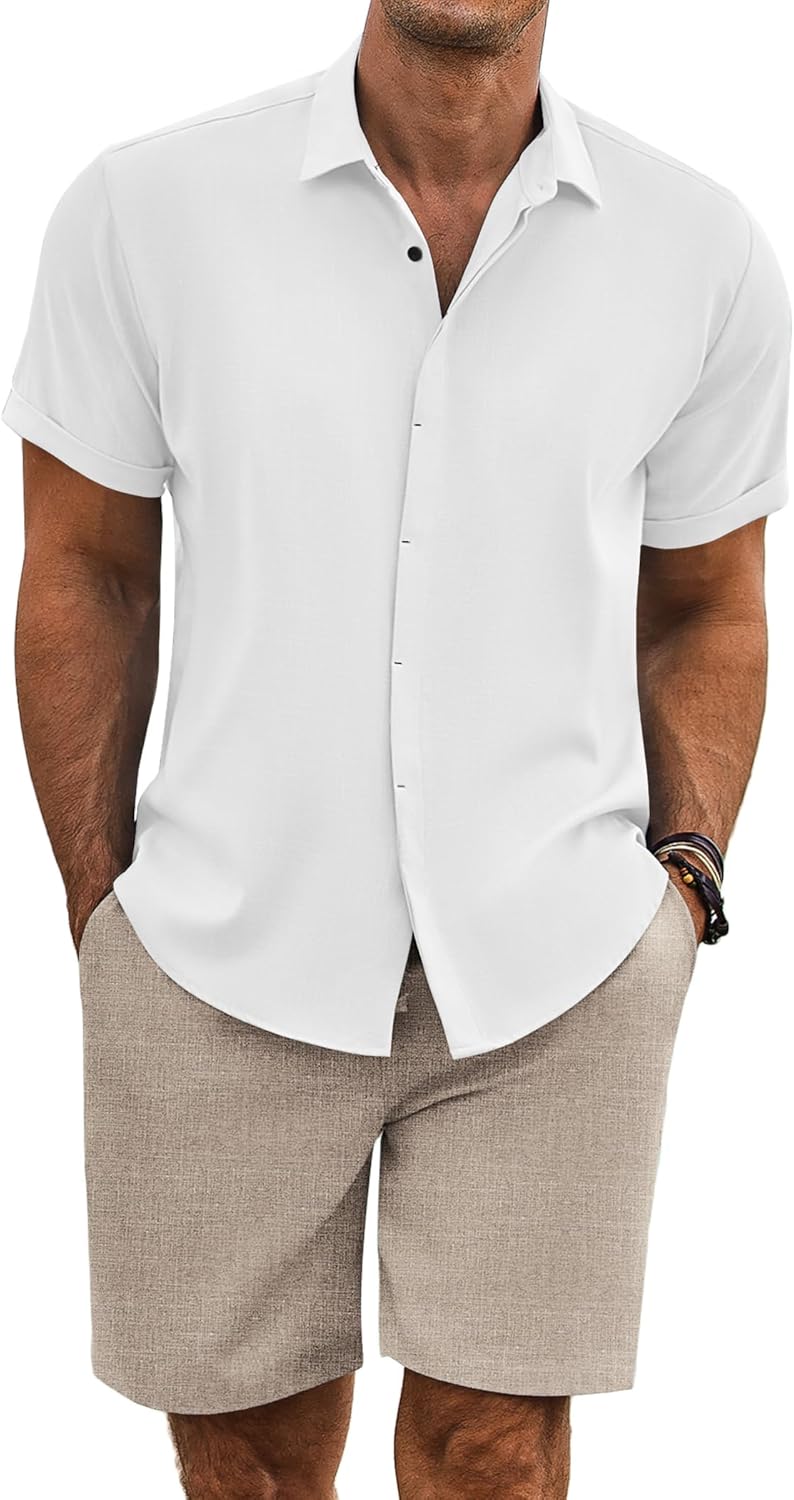 Thumbnail 5 de COOFANDY Men's Linen 2‑Piece Set 70% Polyester Shirt & Shorts