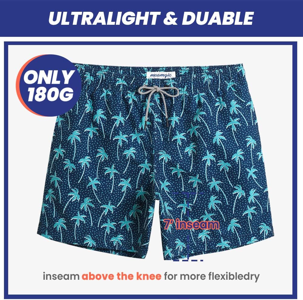 Detalle 2 de MaaMgic Herren-Badehose mit Mesh-Futter (18 cm Innenlänge) – Schnelltrocknende Boardshorts für Strand, Surfen & Training