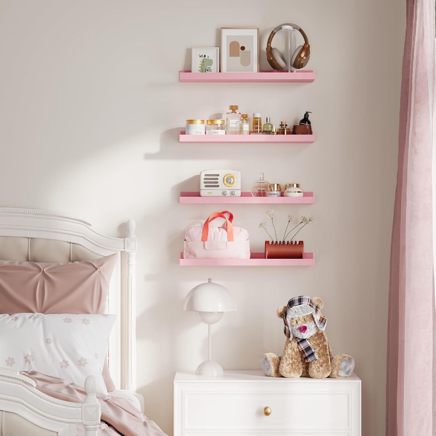Thumbnail 1 de upsimples Pink Shelves for Wall – 6-Pack Wall Mounted Wood Shelves