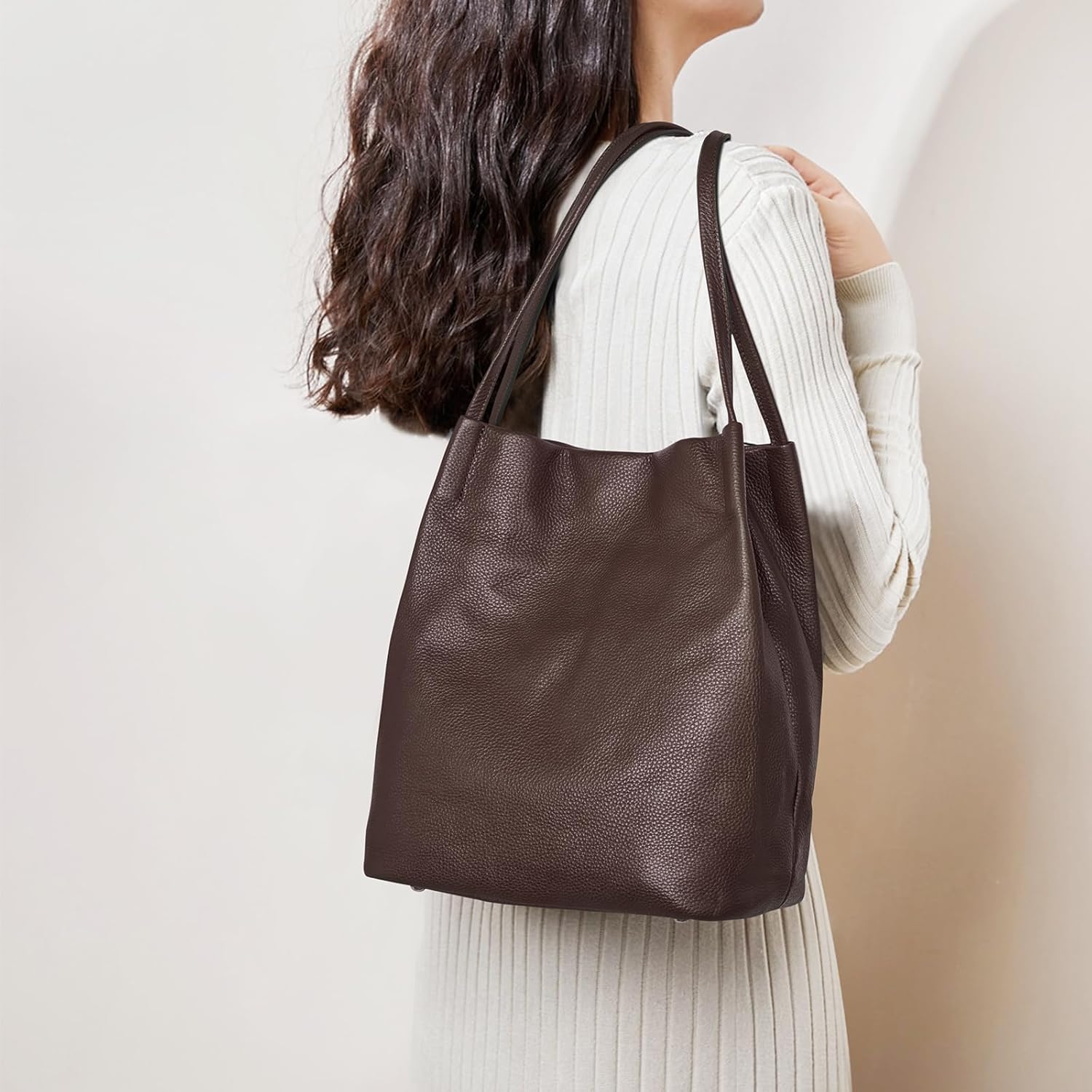 Thumbnail 1 de Kattee Sac à Bandoulière en Cuir Véritable Souple pour Femme – Rabat Magnétique