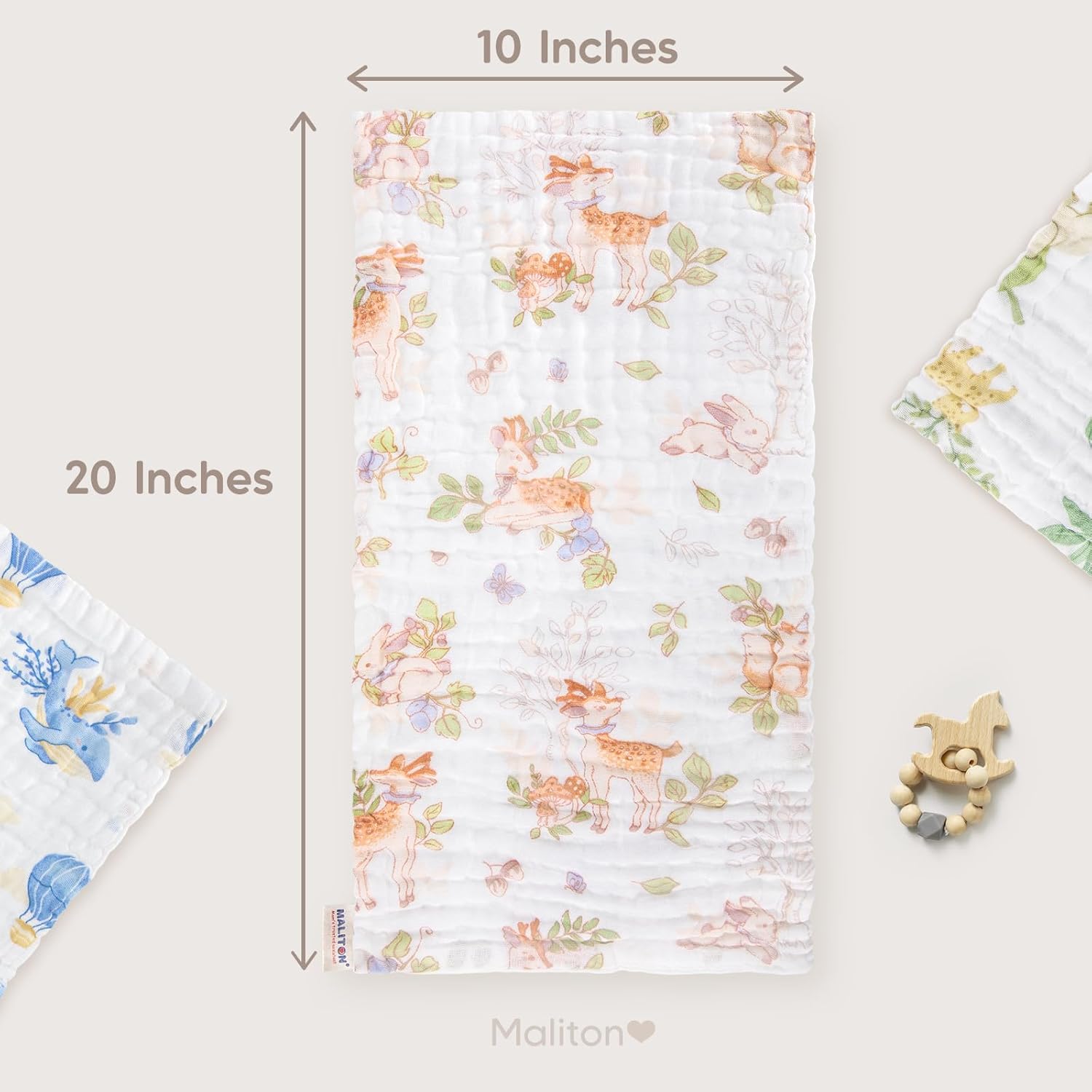 Detalle 2 de Maliton 6-Pack Muslin Burp Cloths (Lion & Whale Collection) – 100% Cotton Muslin Cloths, 50 x 25cm