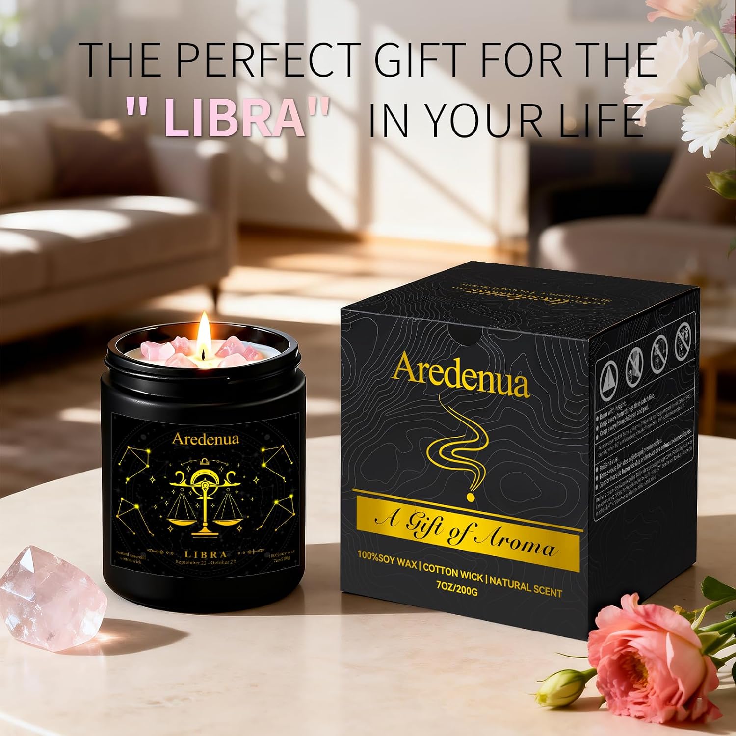 Detalle 2 de Libra Zodiac Candle, 7 oz Soy Wax