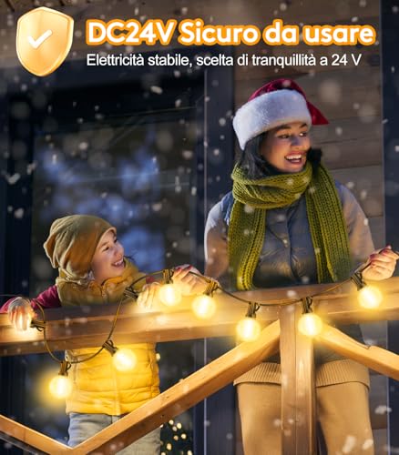 Detalle 2 de Catena luminosa da esterno YRATERVSR 20 m con 27 LED G40, IP44, dimmerabile e timer